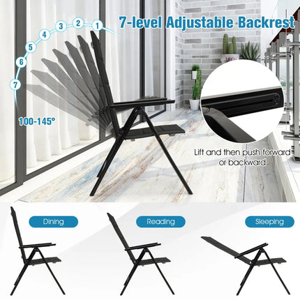 Outdoor Dining Chair with Soft Padded Seat and 7-Position Adjustable Backrest-Black - Black - Patio Dining Chairs