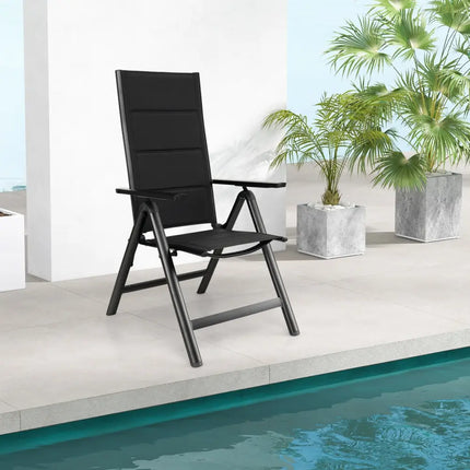 Outdoor Dining Chair with Soft Padded Seat and 7-Position Adjustable Backrest-Black - Black - Patio Dining Chairs