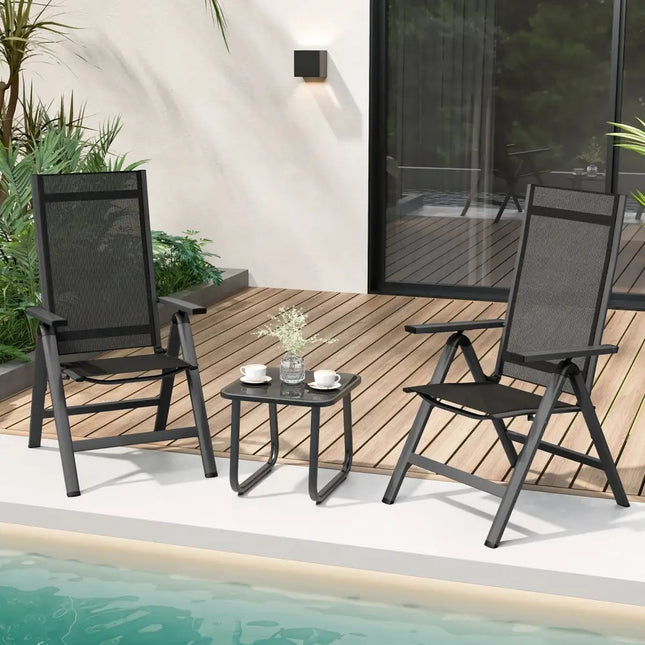 Outdoor Dining Chair with Soft Padded Seat and 7-Position Adjustable Backrest Set of 2-Black - Black - Patio Dining
