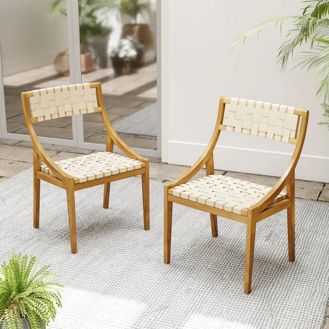 Outdoor Dining Chair with Webbing Seat and Backrest-Natural - Natural - Patio Dining Chairs