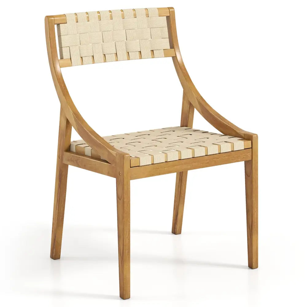 Outdoor Dining Chair with Webbing Seat and Backrest-Natural - Natural - Patio Dining Chairs