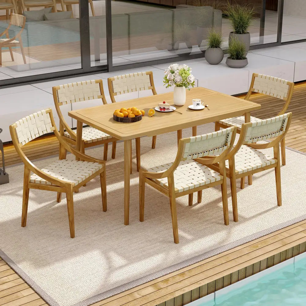 Outdoor Dining Chair with Webbing Seat and Backrest-Natural - Natural - Patio Dining Chairs
