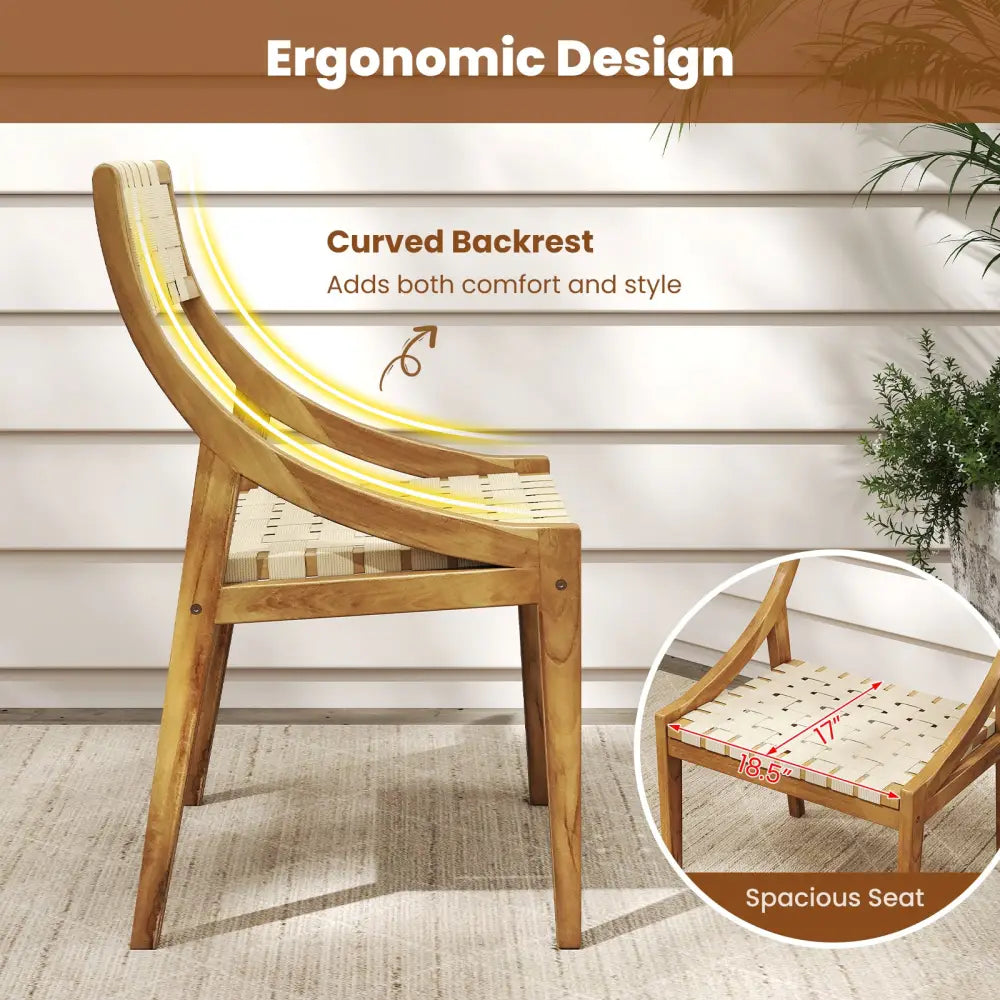 Outdoor Dining Chair with Webbing Seat and Backrest-Natural - Natural - Patio Dining Chairs