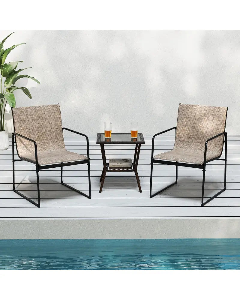 Outdoor Dining Chairs Set of 2 Patio Furniture Chair with Breathable Seat and Backrest-Brown - Brown - Patio Dining