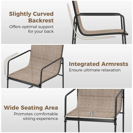 Outdoor Dining Chairs Set of 2 Patio Furniture Chair with Breathable Seat and Backrest-Brown - Brown - Patio Dining