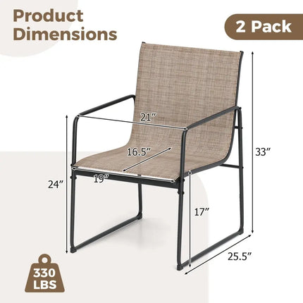 Outdoor Dining Chairs Set of 2 Patio Furniture Chair with Breathable Seat and Backrest-Brown - Brown - Patio Dining