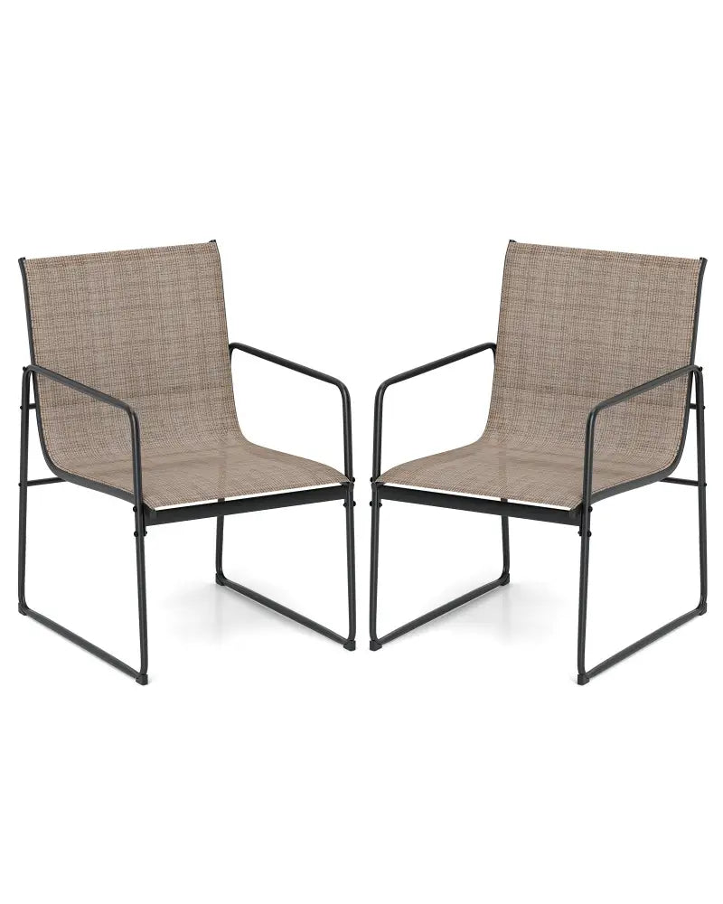 Outdoor Dining Chairs Set of 2 Patio Furniture Chair with Breathable Seat and Backrest-Brown - Brown - Patio Dining