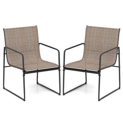 Outdoor Dining Chairs Set of 2 Patio Furniture Chair with Breathable Seat and Backrest-Brown - Brown - Patio Dining