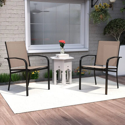 Outdoor Dining Chairs Set of 2 with High Back and Metal Frame-Light Brown - Coffee - Patio Dining Chairs