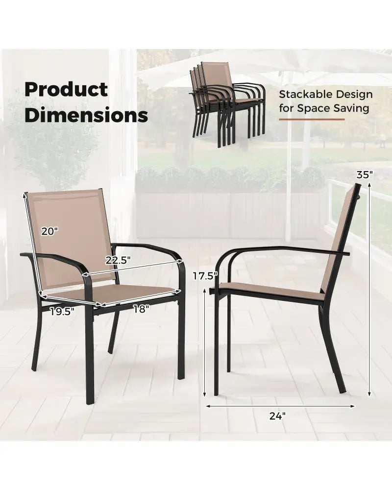 Outdoor Dining Chairs Set of 2 with High Back and Metal Frame-Light Brown - Coffee - Patio Dining Chairs