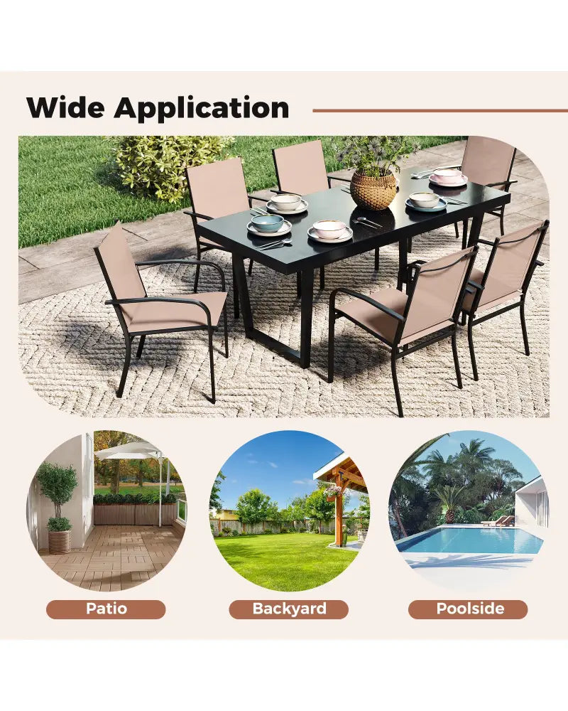 Outdoor Dining Chairs Set of 2 with High Back and Metal Frame-Light Brown - Coffee - Patio Dining Chairs