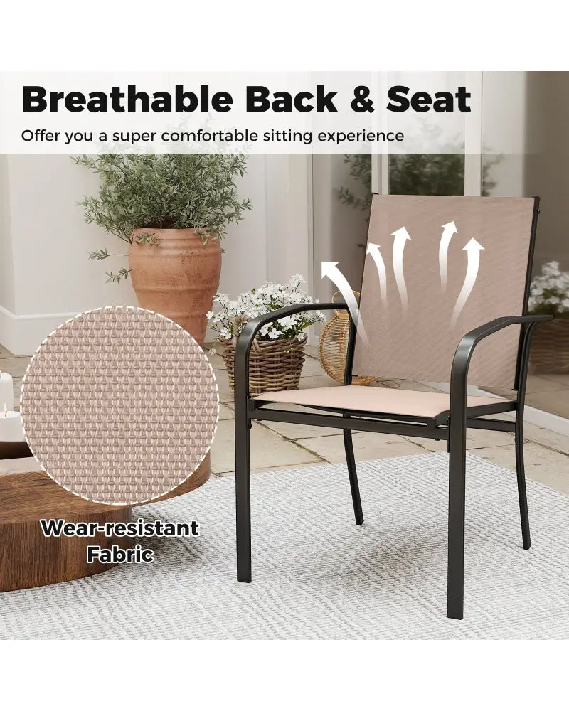 Outdoor Dining Chairs Set of 2 with High Back and Metal Frame-Light Brown - Coffee - Patio Dining Chairs