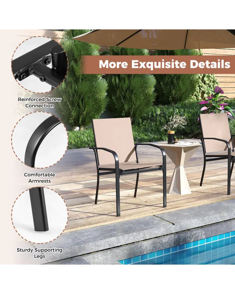 Outdoor Dining Chairs Set of 2 with High Back and Metal Frame-Light Brown - Coffee - Patio Dining Chairs