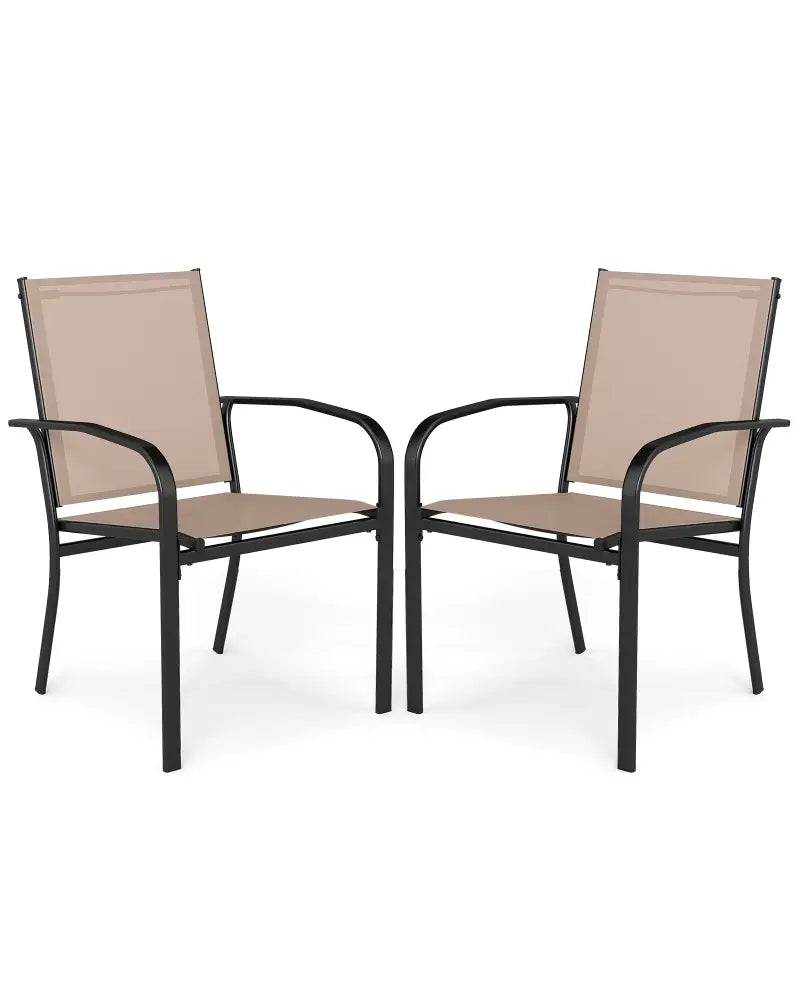 Outdoor Dining Chairs Set of 2 with High Back and Metal Frame-Light Brown - Coffee - Patio Dining Chairs