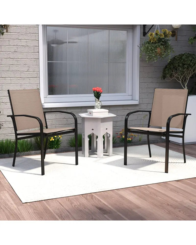 Outdoor Dining Chairs Set of 2 with High Back and Metal Frame-Light Brown - Coffee - Patio Dining Chairs