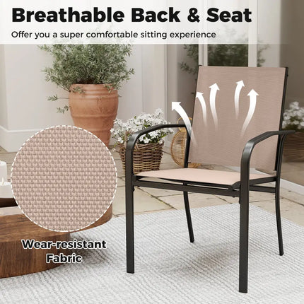 Outdoor Dining Chairs Set of 2 with High Back and Metal Frame-Light Brown - Coffee - Patio Dining Chairs