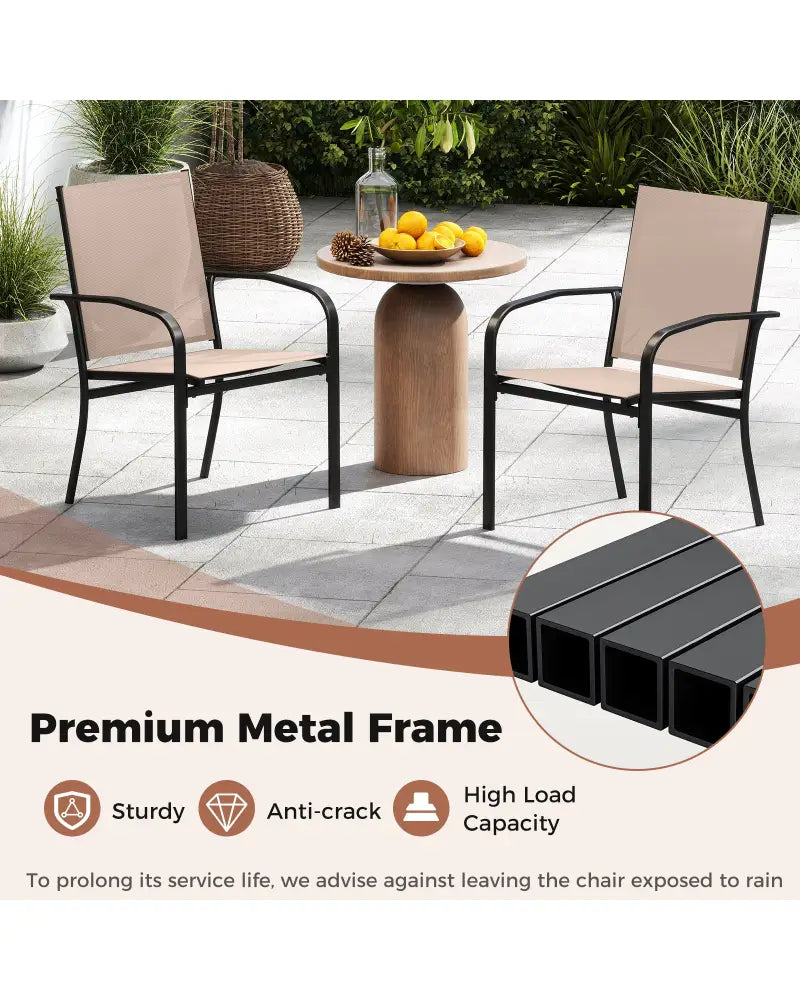 Outdoor Dining Chairs Set of 2 with High Back and Metal Frame-Light Brown - Coffee - Patio Dining Chairs