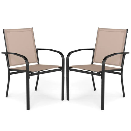 Outdoor Dining Chairs Set of 2 with High Back and Metal Frame-Light Brown - Coffee - Patio Dining Chairs