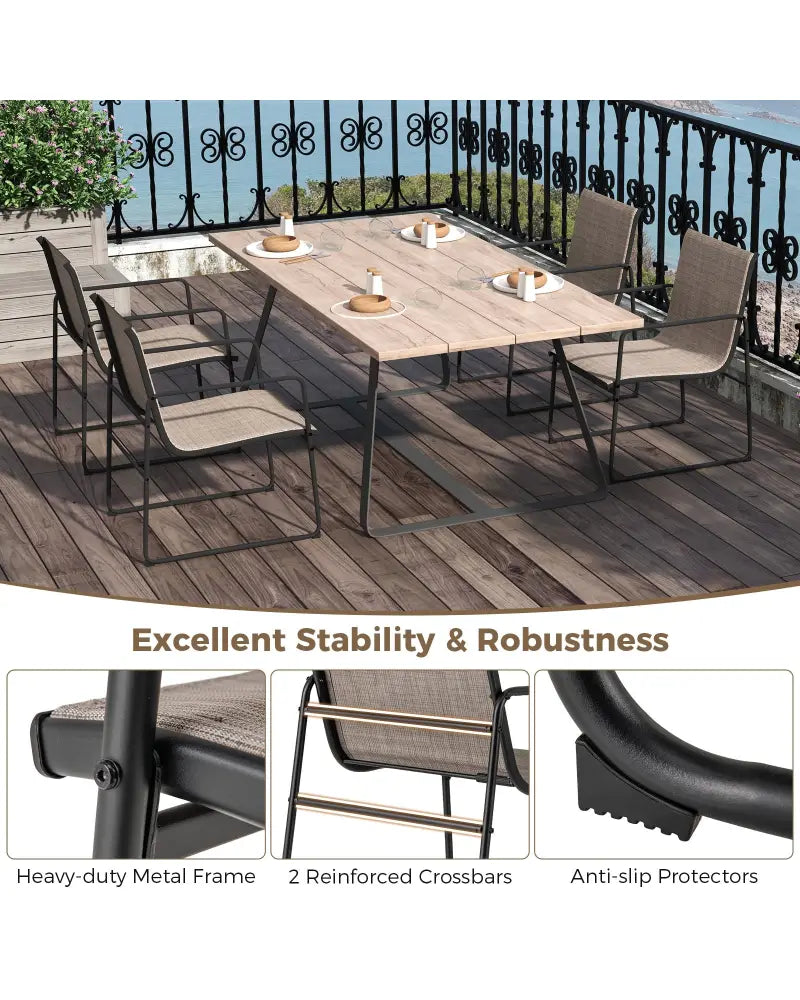 Outdoor Dining Chairs Set of 4 Patio Furniture Chair with Breathable Seat and Backrest-Brown - Brown - Patio Dining