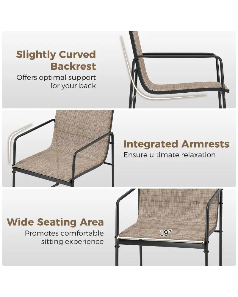 Outdoor Dining Chairs Set of 4 Patio Furniture Chair with Breathable Seat and Backrest-Brown - Brown - Patio Dining