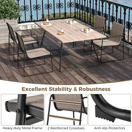 Outdoor Dining Chairs Set of 4 Patio Furniture Chair with Breathable Seat and Backrest-Brown - Brown - Patio Dining