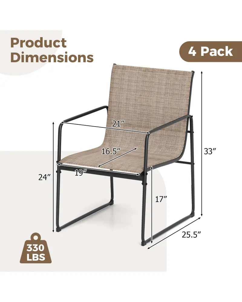Outdoor Dining Chairs Set of 4 Patio Furniture Chair with Breathable Seat and Backrest-Brown - Brown - Patio Dining