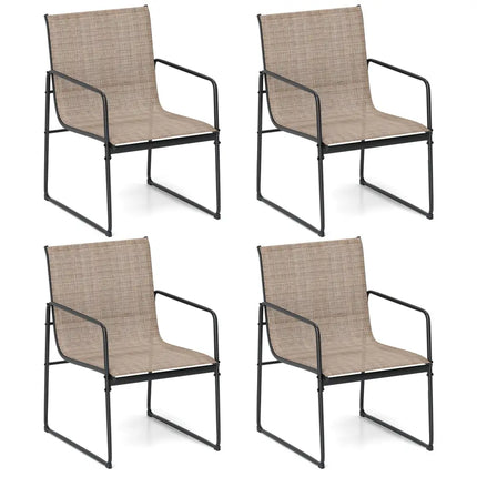 Outdoor Dining Chairs Set of 4 Patio Furniture Chair with Breathable Seat and Backrest-Brown - Brown - Patio Dining