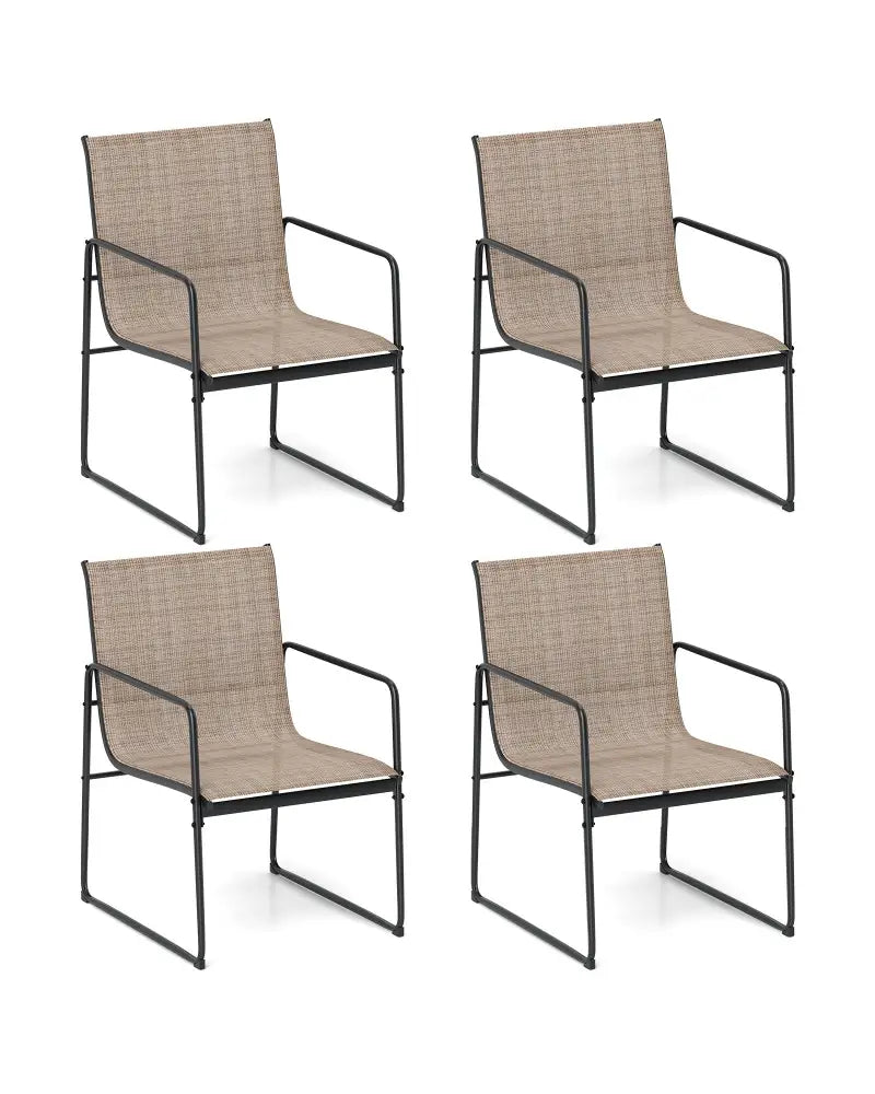 Outdoor Dining Chairs Set of 4 Patio Furniture Chair with Breathable Seat and Backrest-Brown - Brown - Patio Dining
