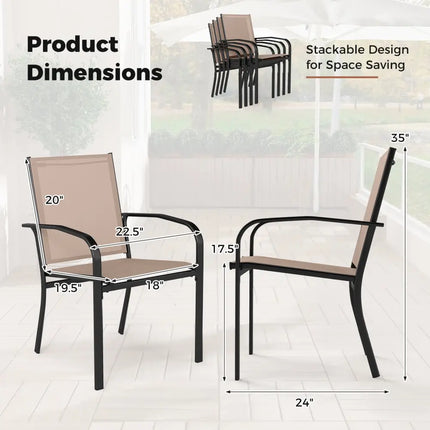 Outdoor Dining Chairs Set of 4 with High Back and Metal Frame-Light Brown - Coffee - Patio Dining Chairs