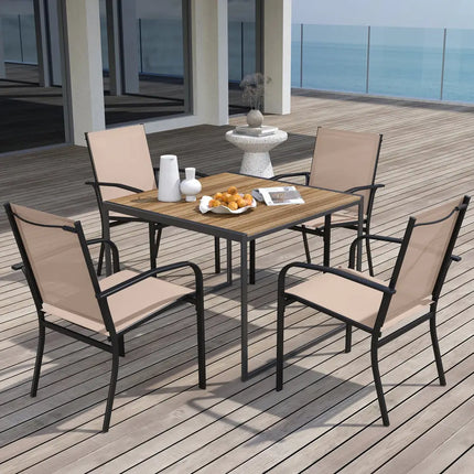 Outdoor Dining Chairs Set of 4 with High Back and Metal Frame-Light Brown - Coffee - Patio Dining Chairs