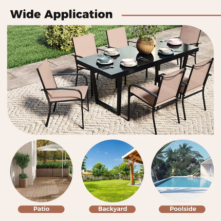 Outdoor Dining Chairs Set of 4 with High Back and Metal Frame-Light Brown - Coffee - Patio Dining Chairs