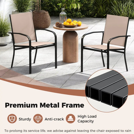 Outdoor Dining Chairs Set of 4 with High Back and Metal Frame-Light Brown - Coffee - Patio Dining Chairs