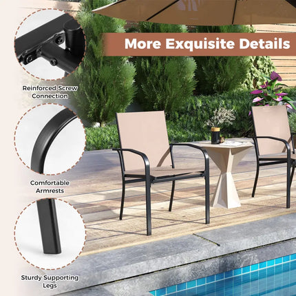 Outdoor Dining Chairs Set of 4 with High Back and Metal Frame-Light Brown - Coffee - Patio Dining Chairs