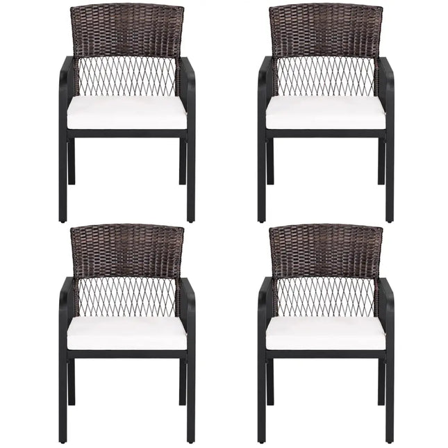 Outdoor Dining Chairs Set of 4 with Padded Cushion and Adjustable Feet for Patio-Beige - Beige - Patio Dining Chairs