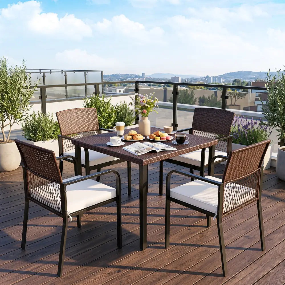 Outdoor Dining Chairs Set of 4 with Padded Cushion and Adjustable Feet for Patio-Beige - Beige - Patio Dining Chairs