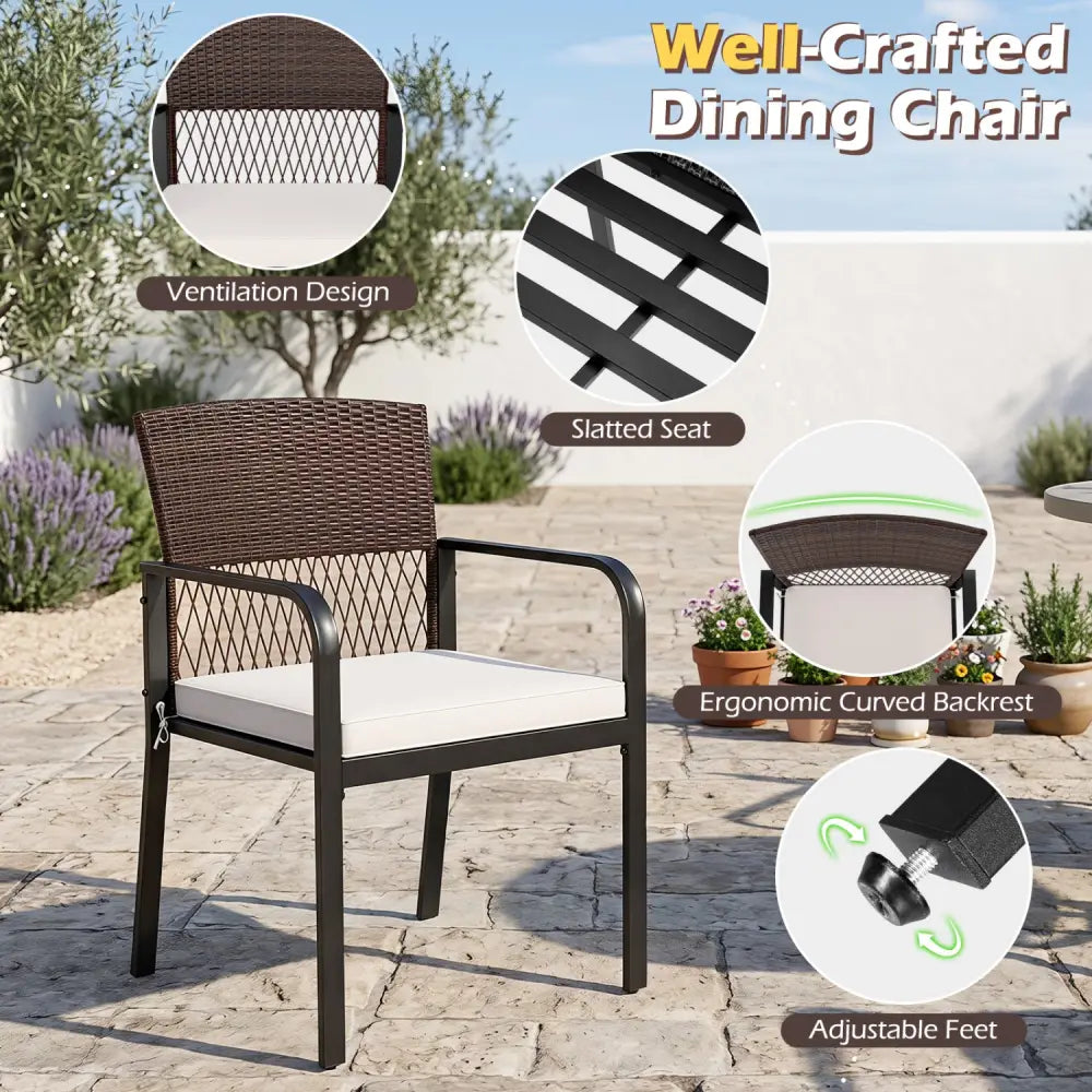Outdoor Dining Chairs Set of 4 with Padded Cushion and Adjustable Feet for Patio-Beige - Beige - Patio Dining Chairs