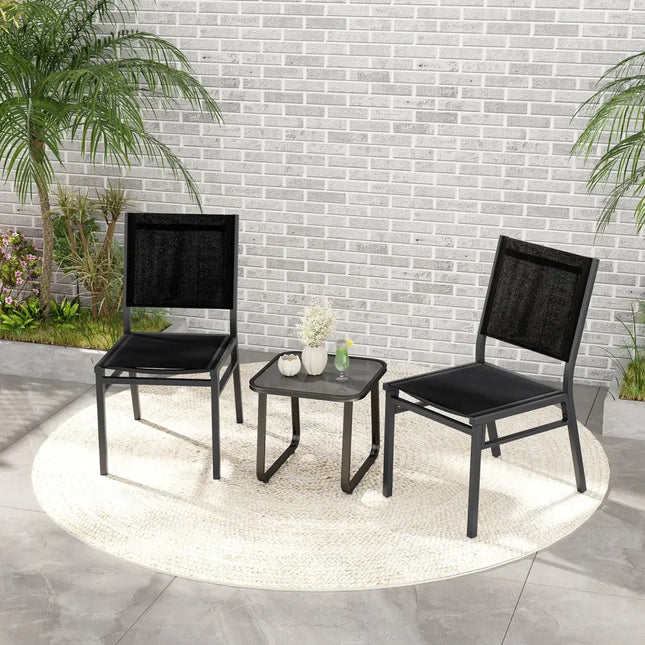 Outdoor Dining Chairs with Breathable Seat and Backrest for Backyard Porch Poolside-Set of 2 - Black - Patio Dining