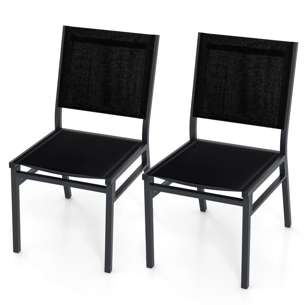 Outdoor Dining Chairs with Breathable Seat and Backrest for Backyard Porch Poolside-Set of 2 - Black - Patio Dining