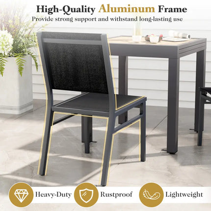 Outdoor Dining Chairs with Breathable Seat and Backrest for Backyard Porch Poolside-1 Piece - Black - Patio Dining