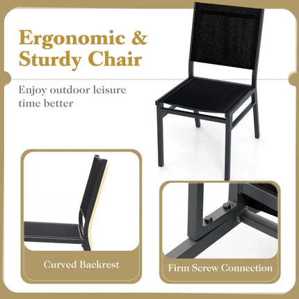 Outdoor Dining Chairs with Breathable Seat and Backrest for Backyard Porch Poolside-1 Piece - Black - Patio Dining