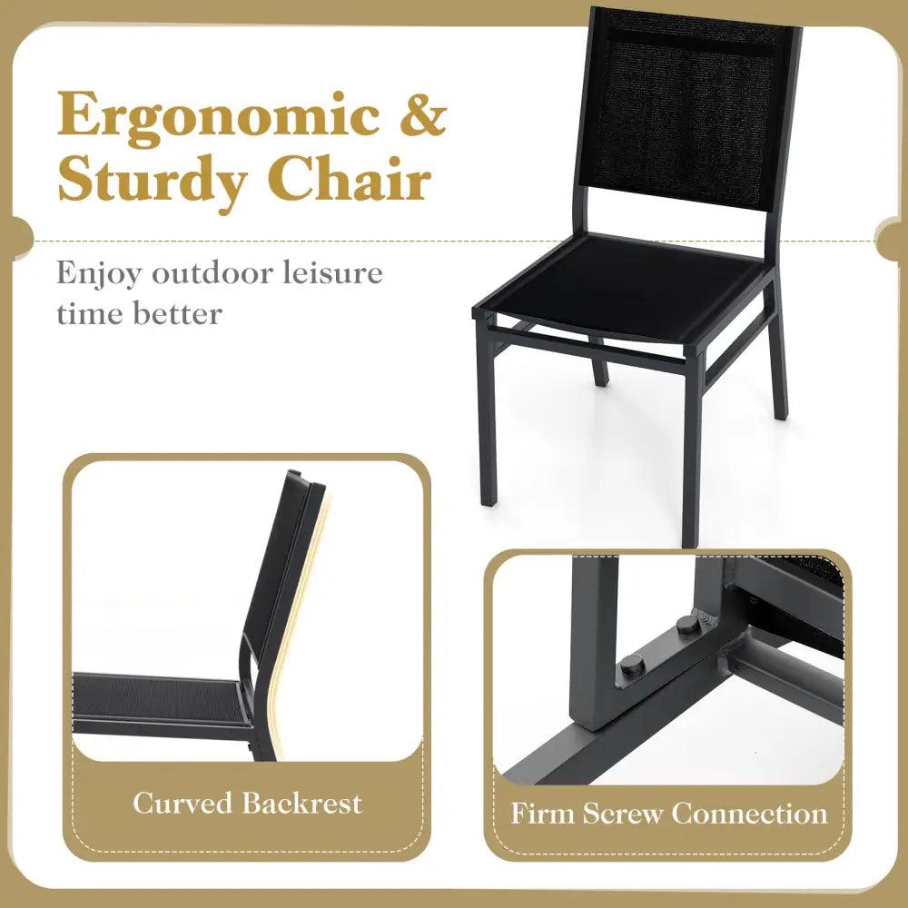 Outdoor Dining Chairs with Breathable Seat and Backrest for Backyard Porch Poolside-Set of 2 - Black - Patio Dining