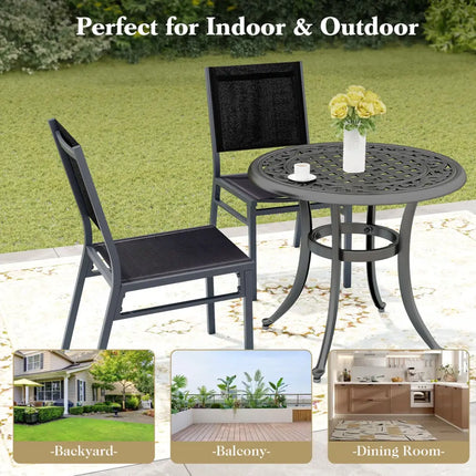 Outdoor Dining Chairs with Breathable Seat and Backrest for Backyard Porch Poolside-1 Piece - Black - Patio Dining