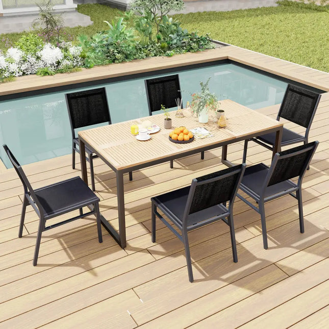 Outdoor Dining Chairs with Breathable Seat and Backrest for Backyard Porch Poolside-Set of 2 - Black - Patio Dining