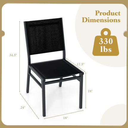Outdoor Dining Chairs with Breathable Seat and Backrest for Backyard Porch Poolside-1 Piece - Black - Patio Dining