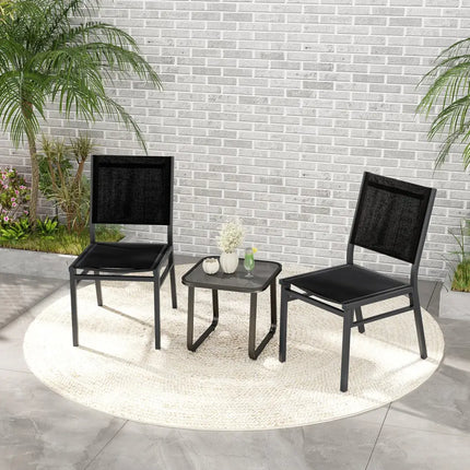Outdoor Dining Chairs with Breathable Seat and Backrest for Backyard Porch Poolside-1 Piece - Black - Patio Dining