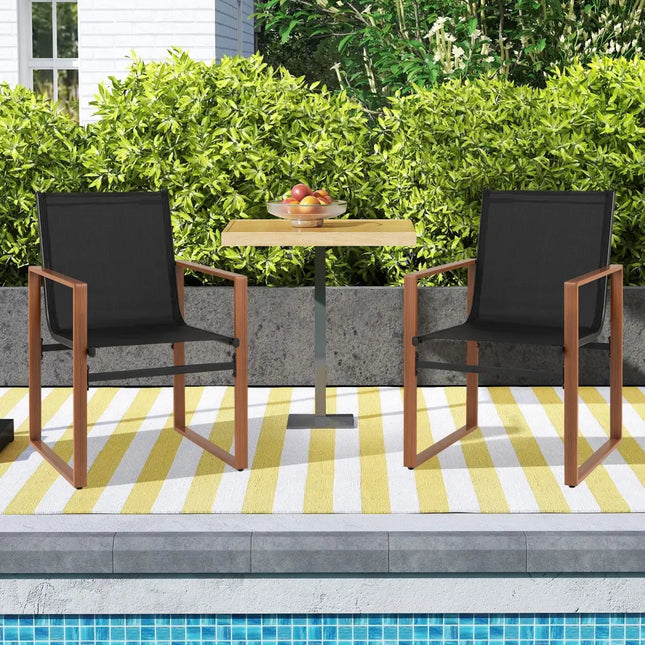 Outdoor Dining Chairs with Breathable Seat and Backrest Set of 2-Black - Black - Patio Dining Chairs