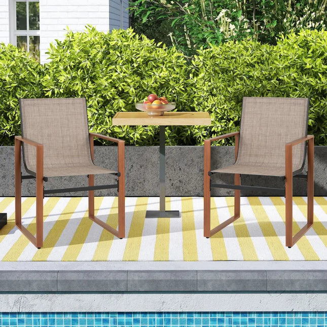 Outdoor Dining Chairs with Breathable Seat and Backrest Set of 2-Brown - Brown - Patio Dining Chairs