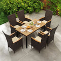 Outdoor Dining Set for 6 Patio Wicker Armchairs and Acacia Wood Table - Patio Dining Sets