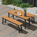 Outdoor Dining Table and Bench Set with Acacia Wood Top for Yard Garden Poolside - Natural - Patio Dining Sets
