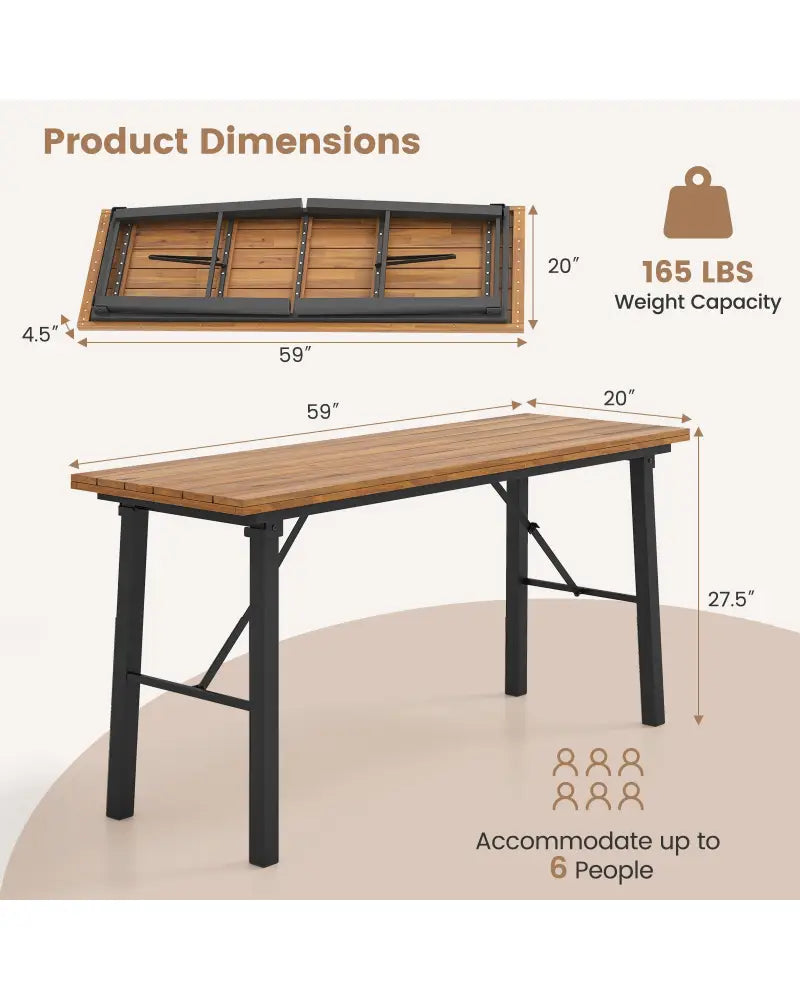 Outdoor Dining Table and Bench Set with Acacia Wood Top for Yard Garden Poolside - Natural - Patio Dining Sets